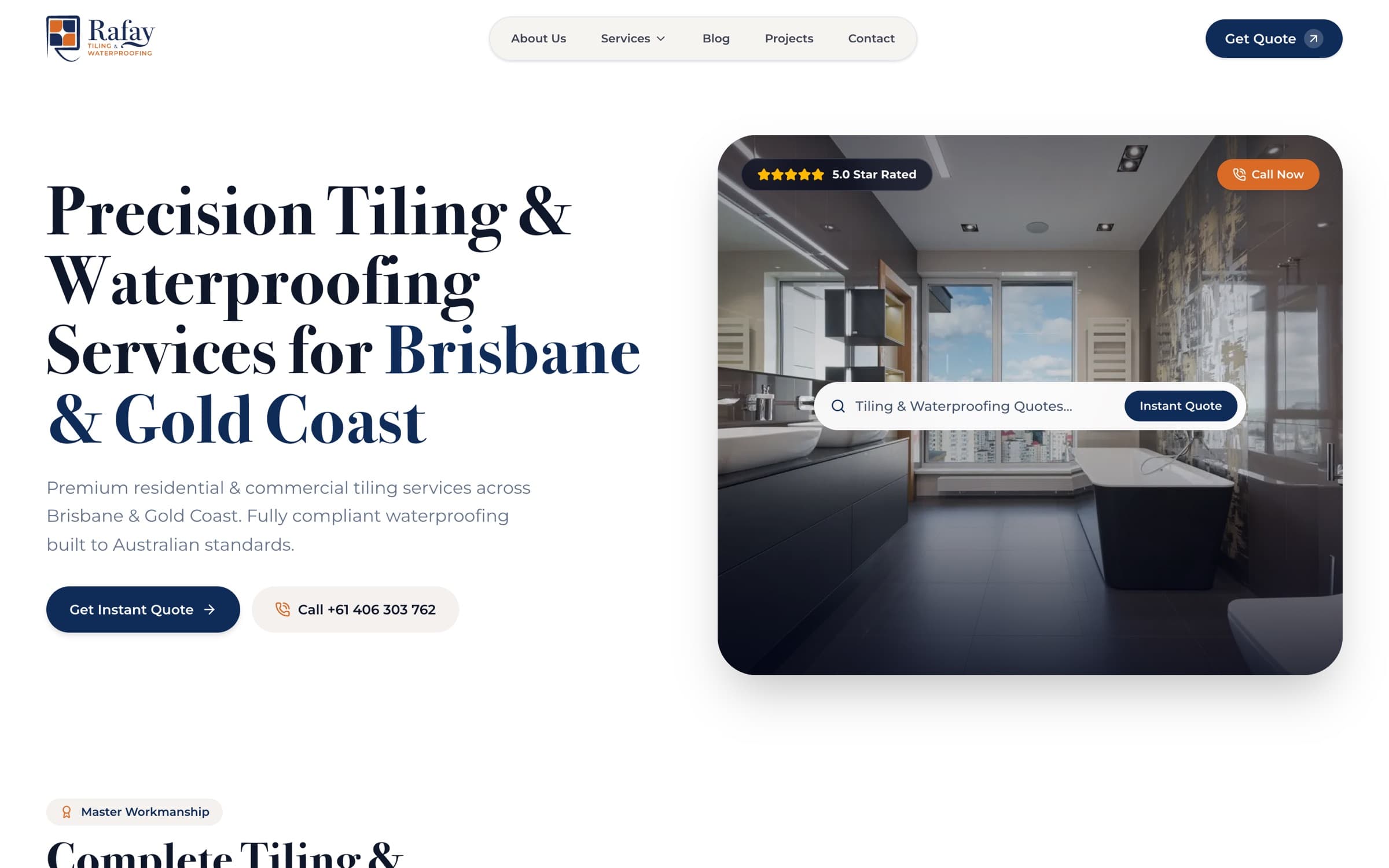 Rafay Tiling & Waterproofing website on desktop