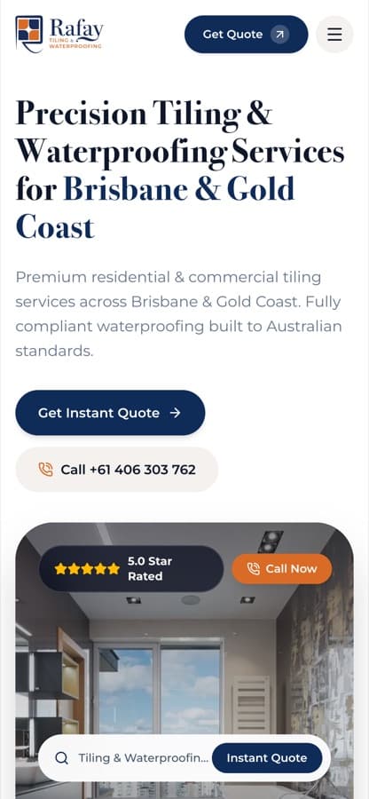 Rafay Tiling & Waterproofing website on mobile